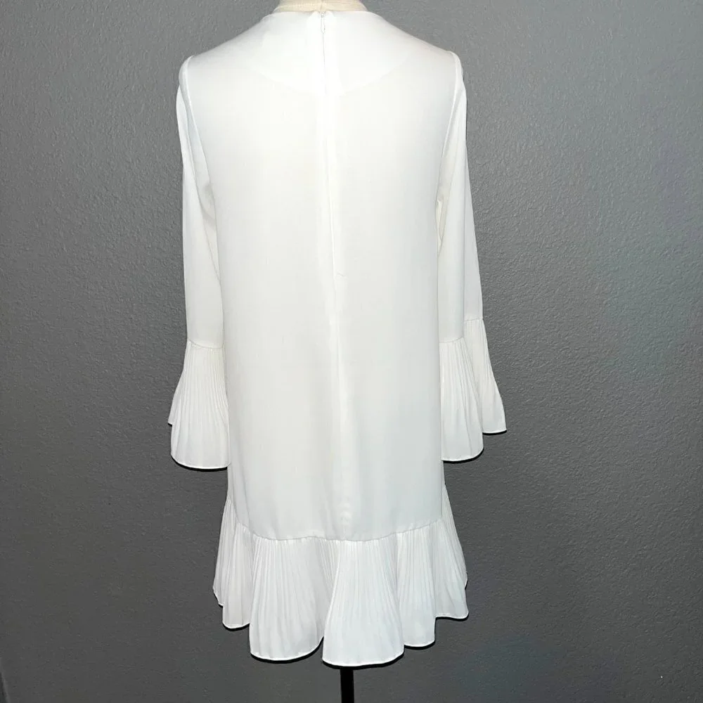 HAILEY Multi Layer Pleated Ruffle Long Sleeve White Crepe Chandelier Dress EUC M - Picture 5 of 10